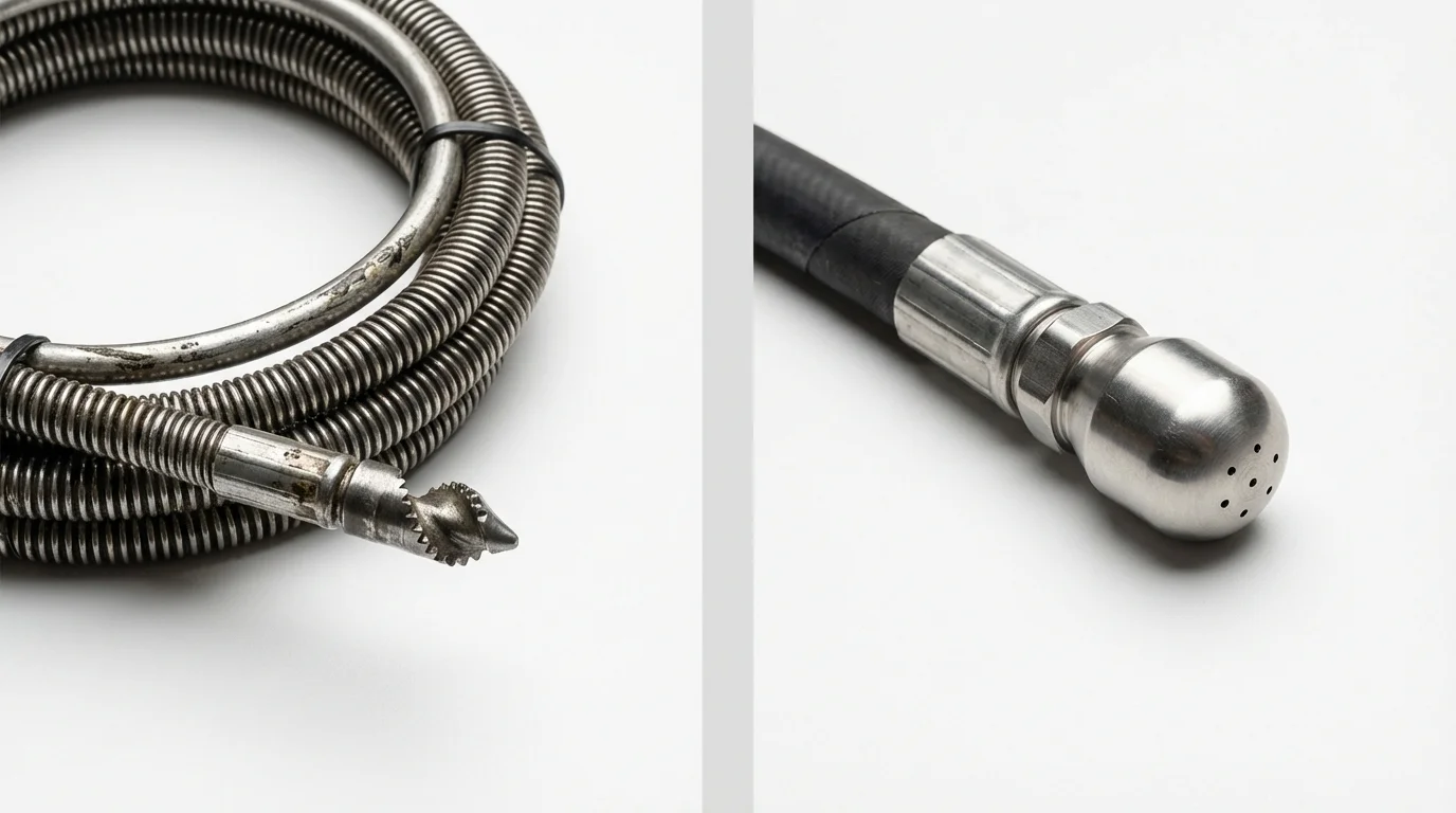 Drain snake cable and hydro jetting nozzle used for drain cleaning in Lake Oswego, OR