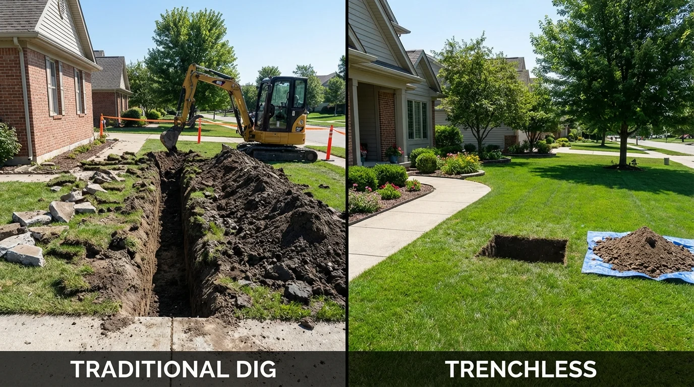 Trenchless sewer repair with minimal yard damage versus traditional excavation in Lake Oswego, OR