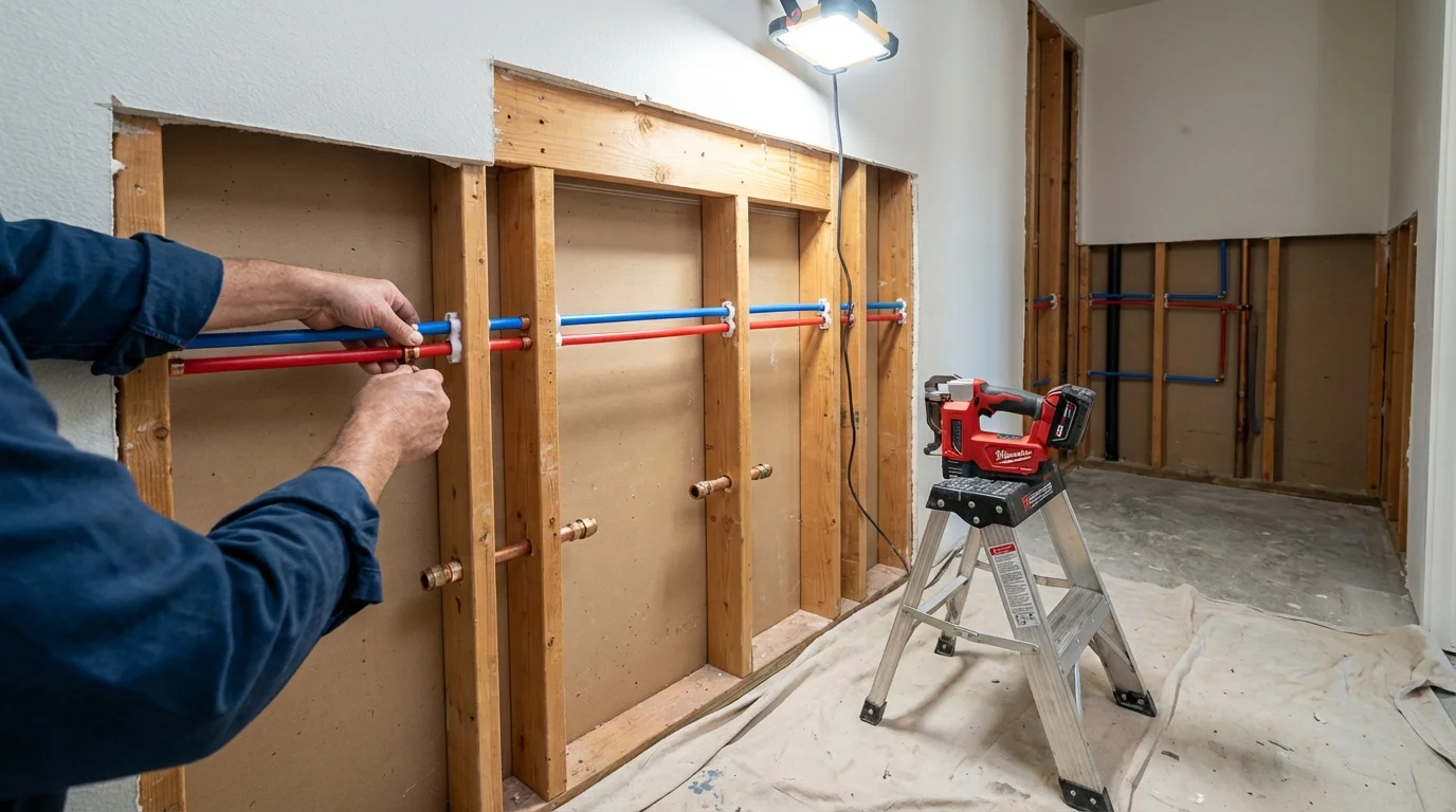 Old galvanized pipes being replaced with modern PEX piping during a whole-house repipe in Lake Oswego, OR